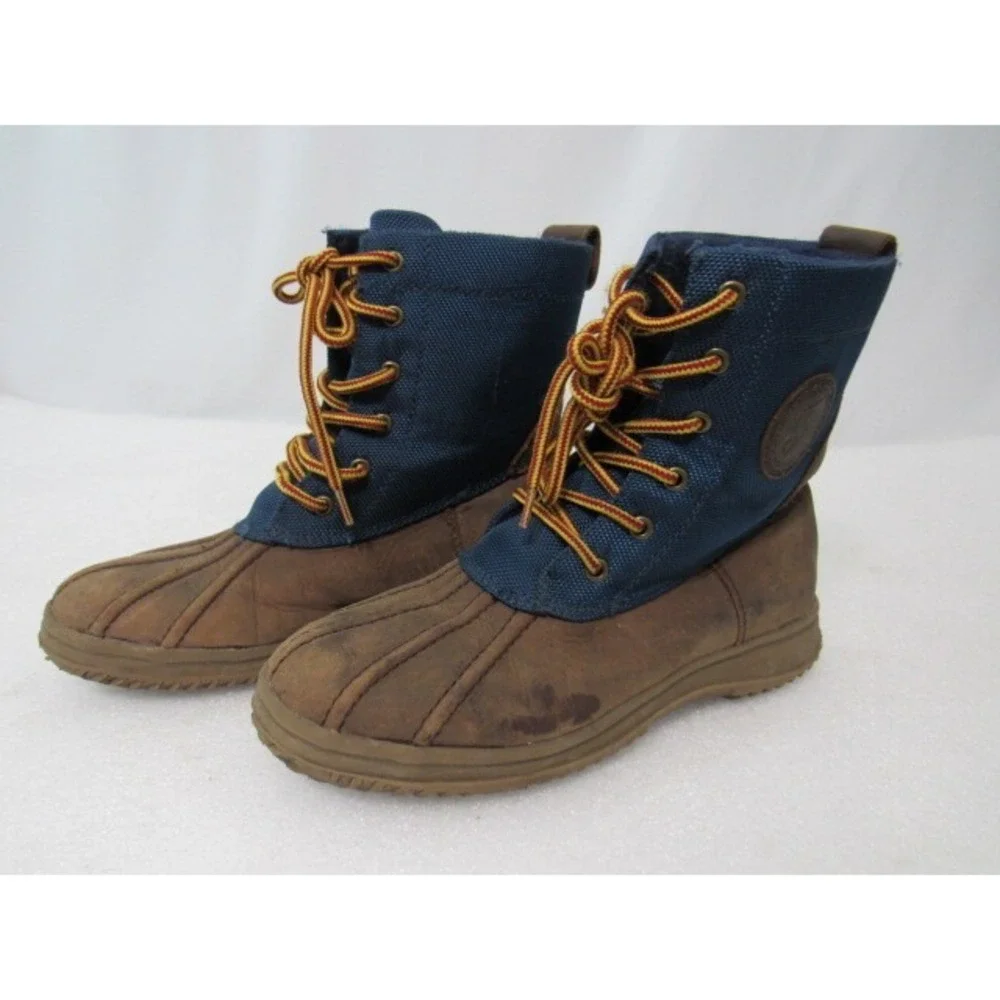 Ralph Lauren Polo Youth Sz 4 Synthetic‎ Leather Boots Blue/Brown Lace Logo